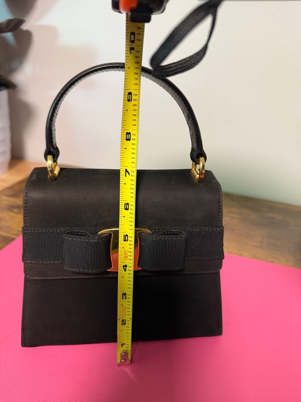 Salvatore Ferragamo Black Mini Top-Handle with Vara Bow and Gold Accent - Picture 4 of 15